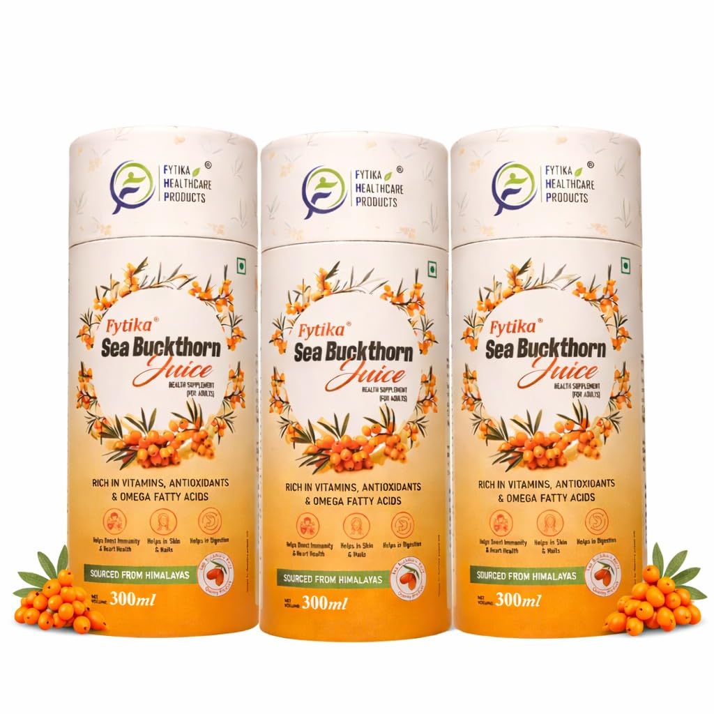 Fytika Sea Buckthorn Juice - 300 ML (PACK OF 3) | Pulp Concentrate Made for Your Total Body Care & Wellness | Rich in Vitamin C, Omega 3, 6, 7, 9 & Antioxidants | For Men & Women