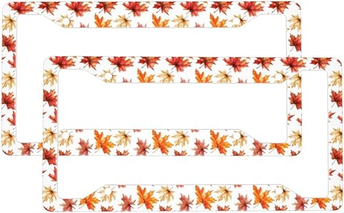 2 Pcs Car License Plate Frames for Women Men - Aluminum Solid Vintage Maple Leaf Print License Plate Cover for Car Accessories for Women Men with