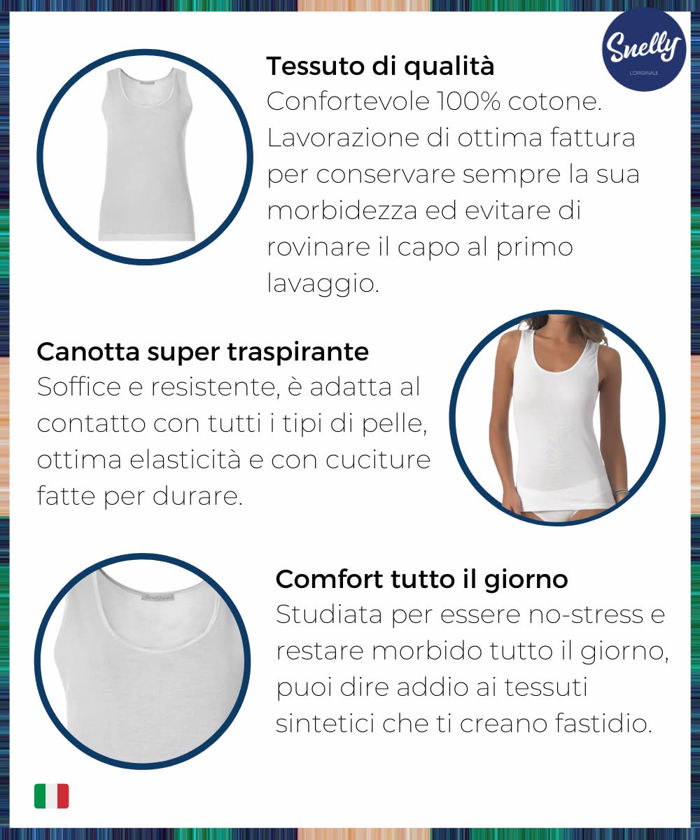 Canotta Donna (Pacco da 3-6-9) Bianca in Morbido Cotone Costine, Spalla Larga e Ampio Scollo 2032, Canottiera da Donne Intima e Non, Antibatterica e Anallergica, di qualità, Comoda e di Marca