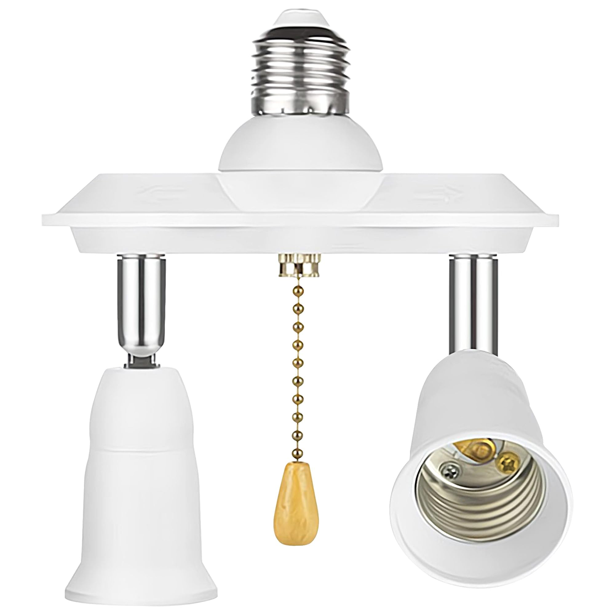 TERRIFI Pull Chain Light Fixture Light Socket Adapter, 2 in 1 E26/E27 Splitter Socket Adapter, 360 Degree Adjustable and 180 Degree Bendable, Pull Chain Light Socket Adapter Converter Splitter