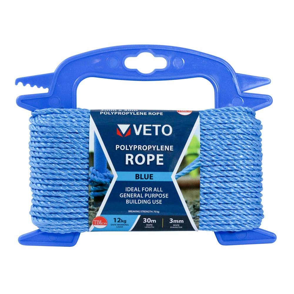 TIMCO Polypropylene Blue Rope – General Purpose – Great for Towing, Mooring, Strapping, Cable Draw Cord and as a Washing line - 3mm x 30m