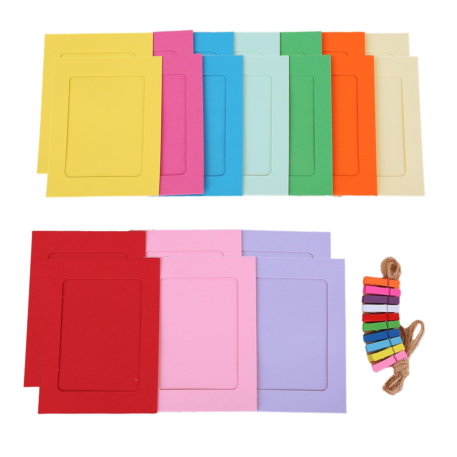 20 ramek na zdjęcia z papieru typu kraftowego, kolorowe ramki na zdjęcia z papieru, kolorowe ramki na zdjęcia z kartonu, drewniane klamerki wiszące