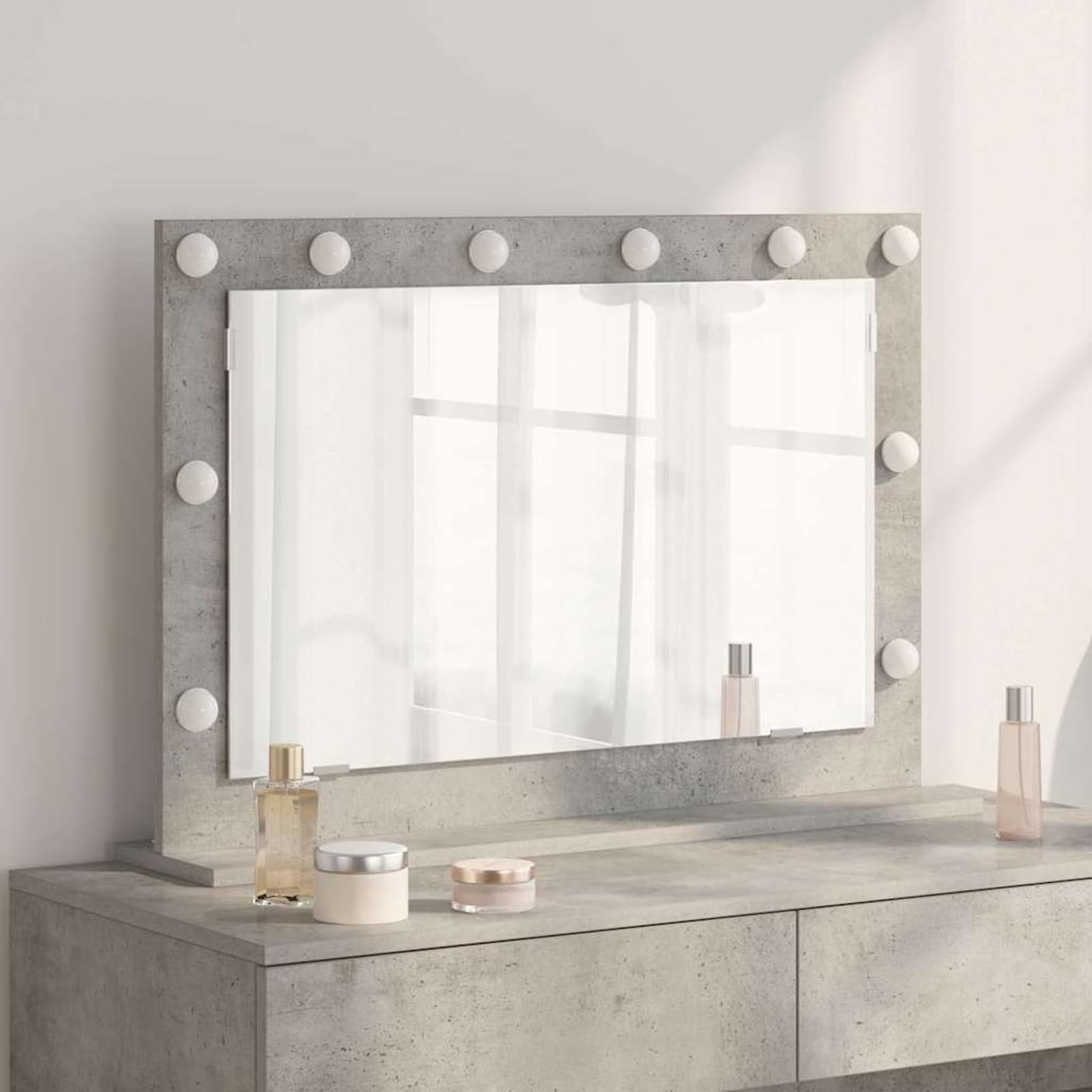 Gecheer Make-Up Spiegel Beton grau Glas 80 x 55 x 18 cm Rechteckig, Deko Spiegel Bathroom Mirror für Badezimmer Make-up Rasur Wohnung Hotel868296