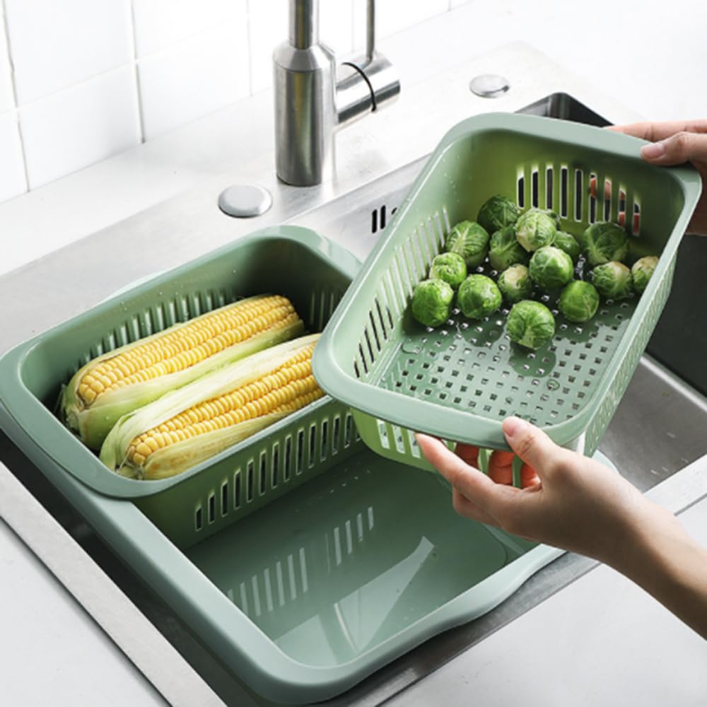 Scolapasta in plastica a doppio strato staccabile, scolapasta di pulizia della cucina per lavare frutta e verdura (rosso)