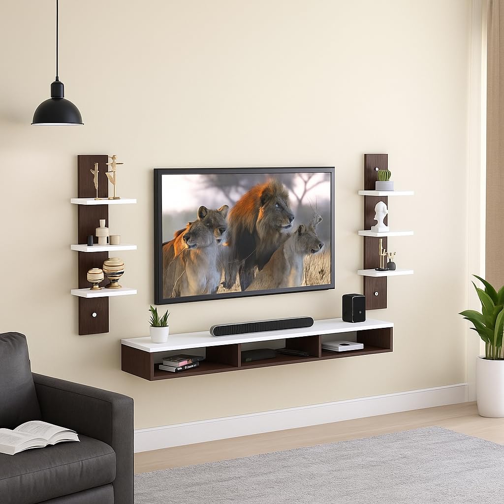 craftlef Wall-Mount TV Entertainment Unit – Engineered Wood TV Panel with Set-Top Box Holder for Living Room (, Ideal for 32 Inch TV Wenge & White)-image-48