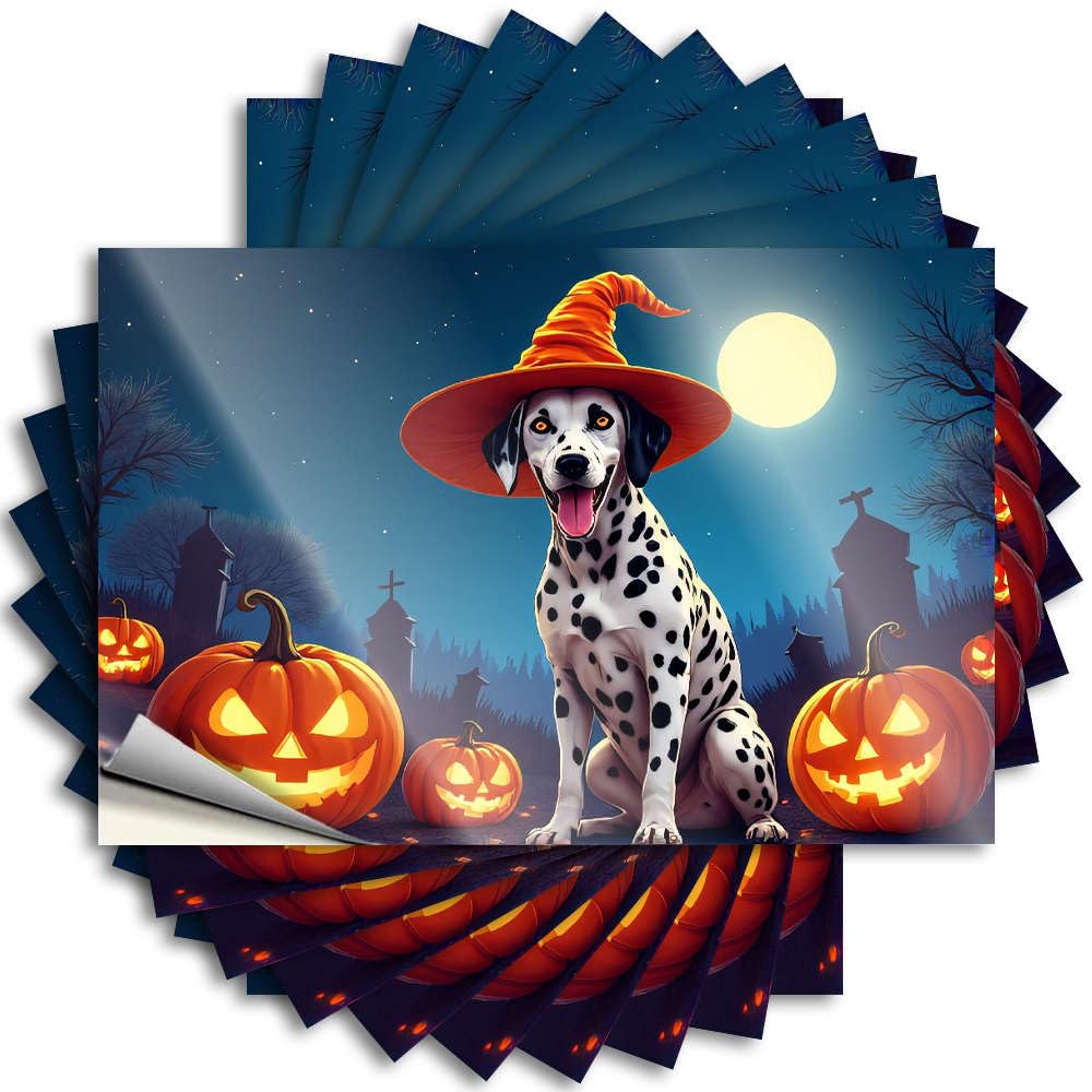 Sticker Girls Easy Apply | Halloween Dalmatian with Pumpkin Lanterns. Plastic Water Peel and Stick(12X18CM)