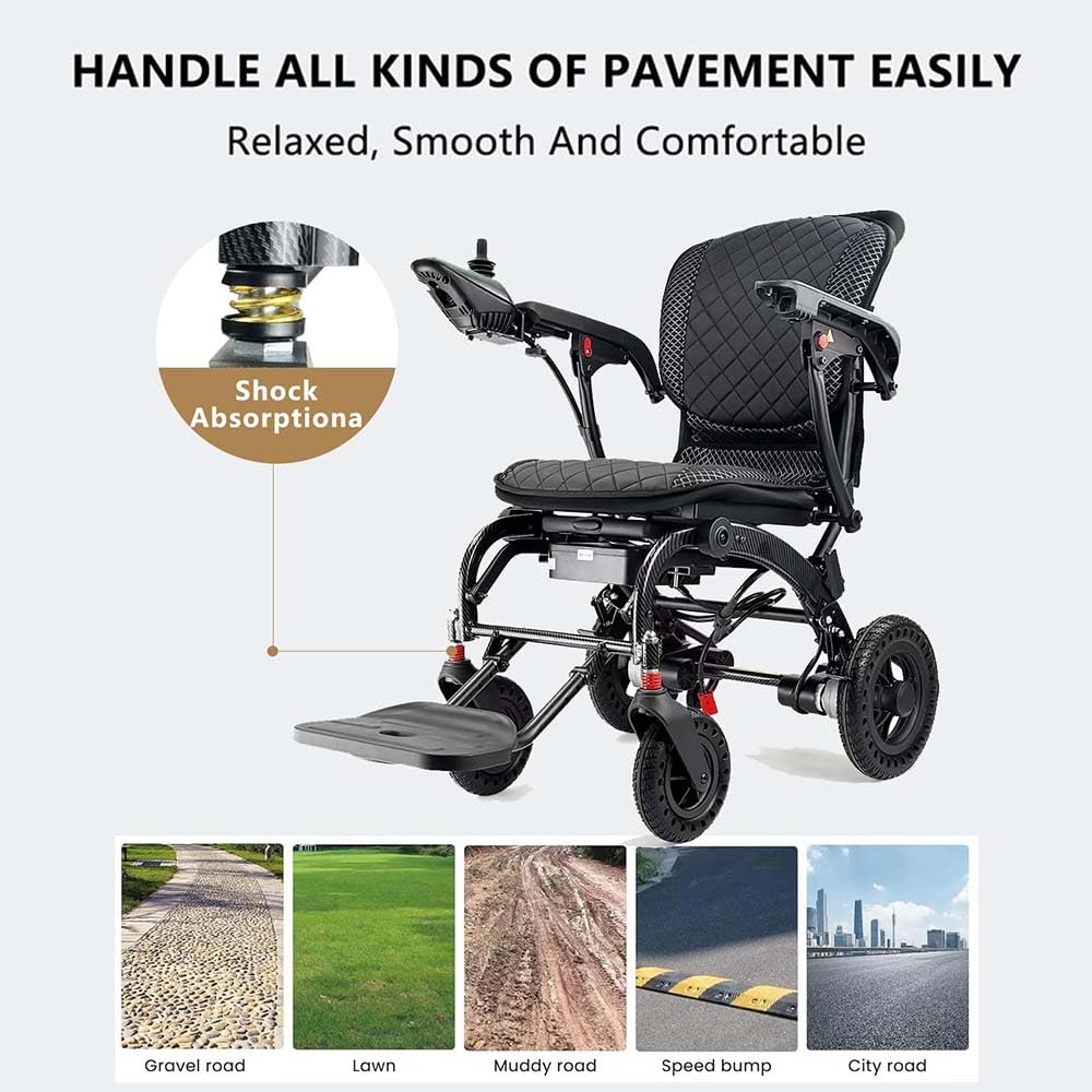 Silla de ruedas eléctrica, ligera y ergonómica, plegable, de solo 14 kg, motorizada, con doble motor, reposabrazos elevable, con muleta e iluminación. (Silla de ruedas con sombrilla)