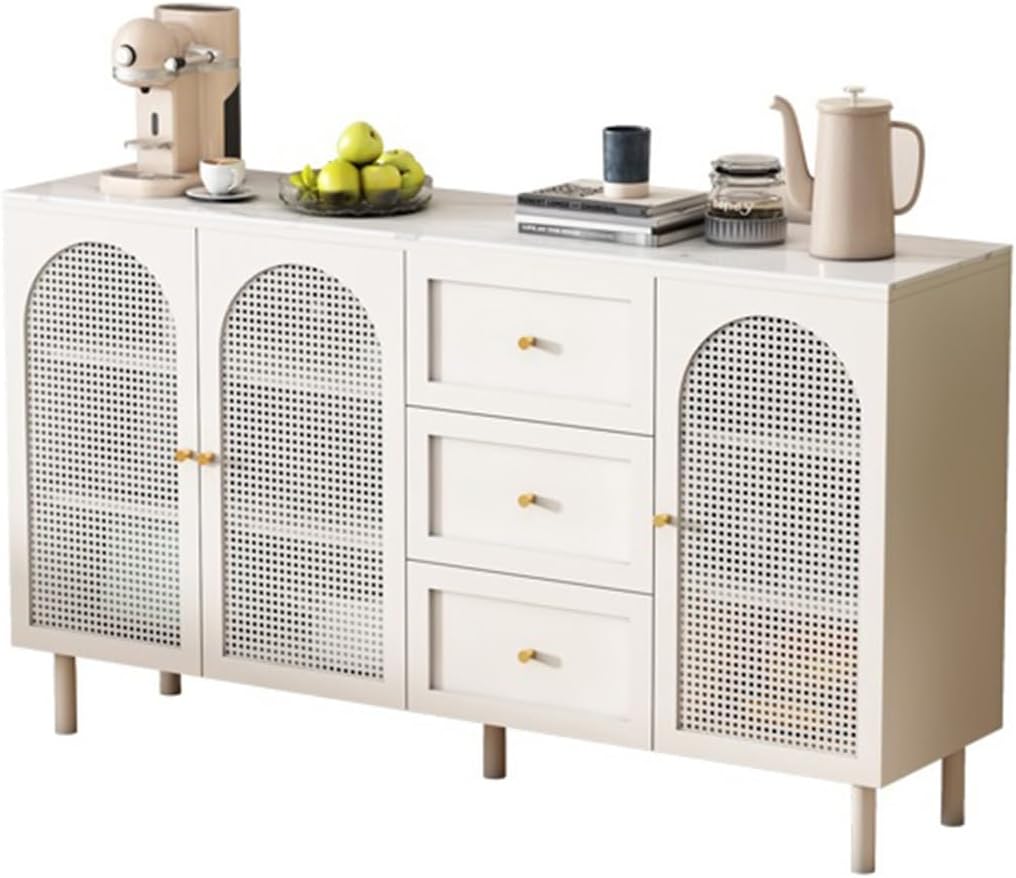 Rattan Sideboard with Slate, French Style Tea Cabinet, Living Room Storage Locker MINGPING (Color : 60x40x110cm)