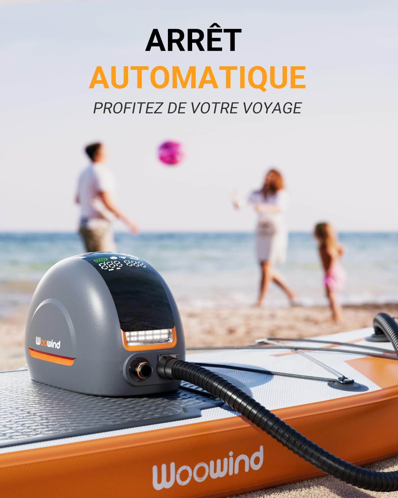 Woowind NW10 Pompe à Paddle Portable Pompe Sup Haute Pression 20 PSI Pomp à Air Sup Double Étape Gonflage/Dégonflage TypeC/12V DC Pomp Électrique pour Planches Paddle Gonflables, Bateaux, Kayaks