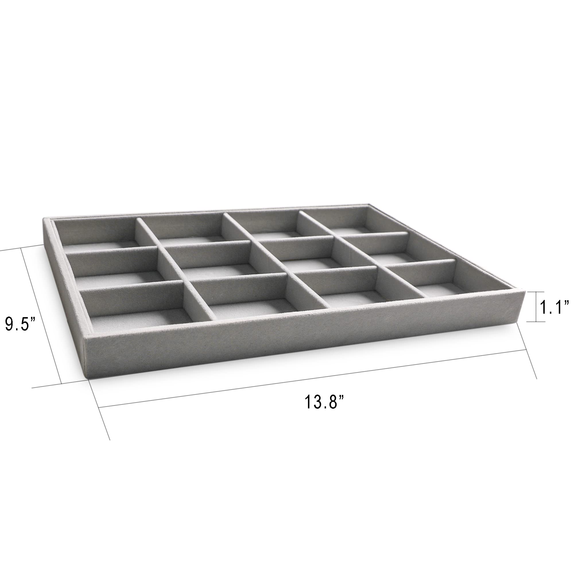 Frebeauty Stackable Velvet Jewelry Organizer Trays for Drawers Inserts Jewelry Storage Tray Display Case, Stud Earrings Bracelets Necklace Rings Accessories Trays for Women Girls(Set of 4)(Grey).