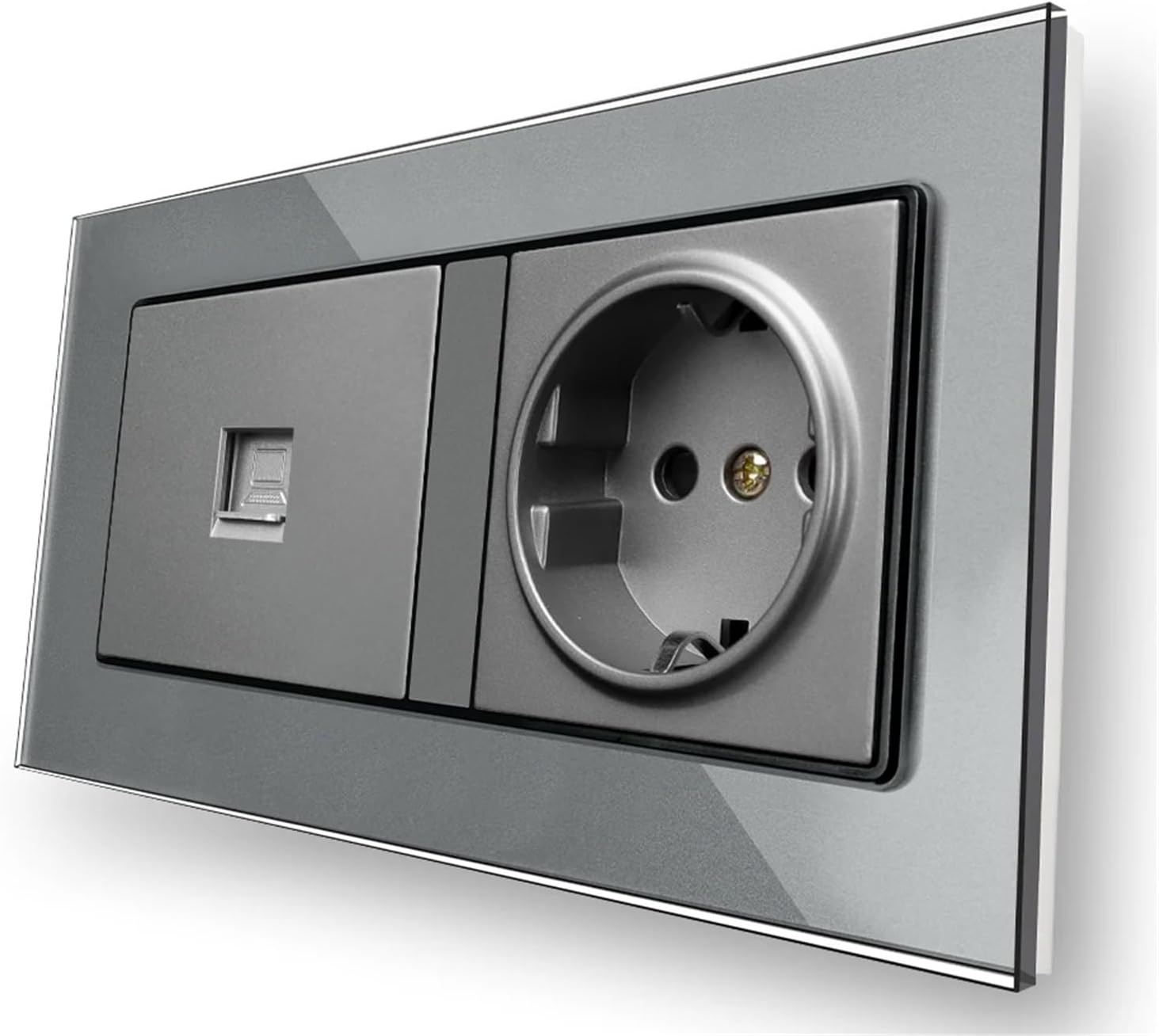Double Power Socket, Tempered Crystal Glass Panel, USB Charging Interface, 146mm x 86mm, EU Standard Wall Embedded(Socket (RJ45 Ports))