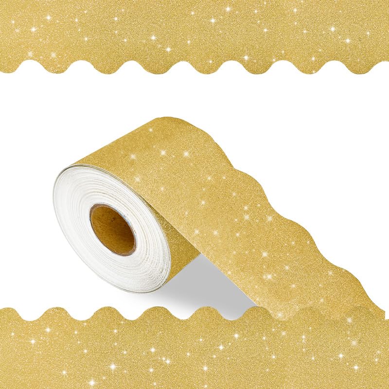 70Feet Shine Scalloped Bulletin Board Border - Decorative Trim Poster Borders for School Classroom Decoration Strips (Gold)