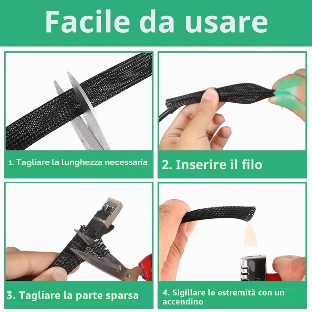 10mm Guaina PET Cavo Intrecciata Manicotto Espandibile Fili Elettrici Gestione Cavi Flessibile Ordinato Protettivo Tubo Isolante Arancia 10 Metri