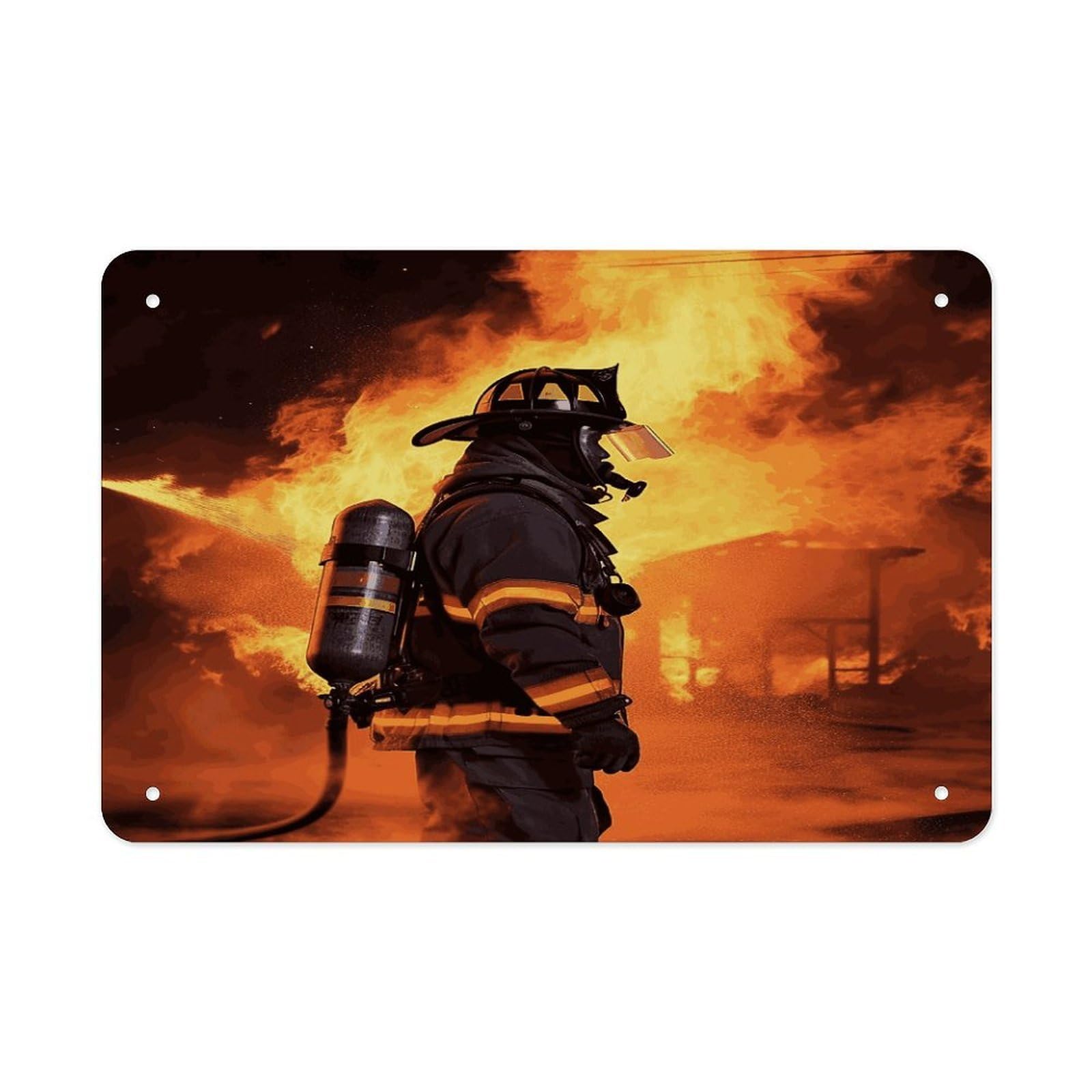 Fodpand Style Firefighter Fireman Flame Wall Art Metal Signs Tin Sign