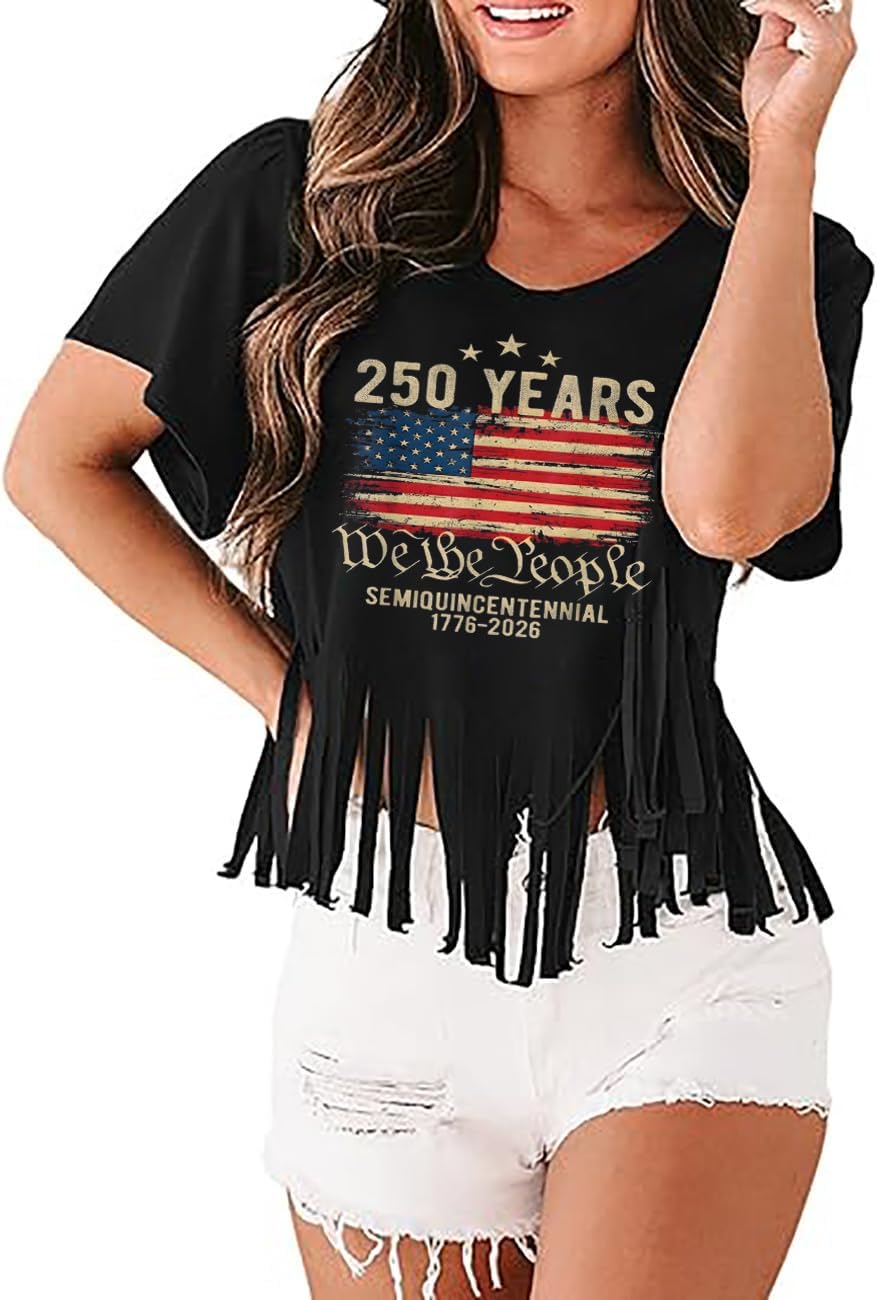 4th of July Tshirts for Women 250th Anniversary USA Shirt Short Sleeve V Neck Tee American Flag Patriotic Tops