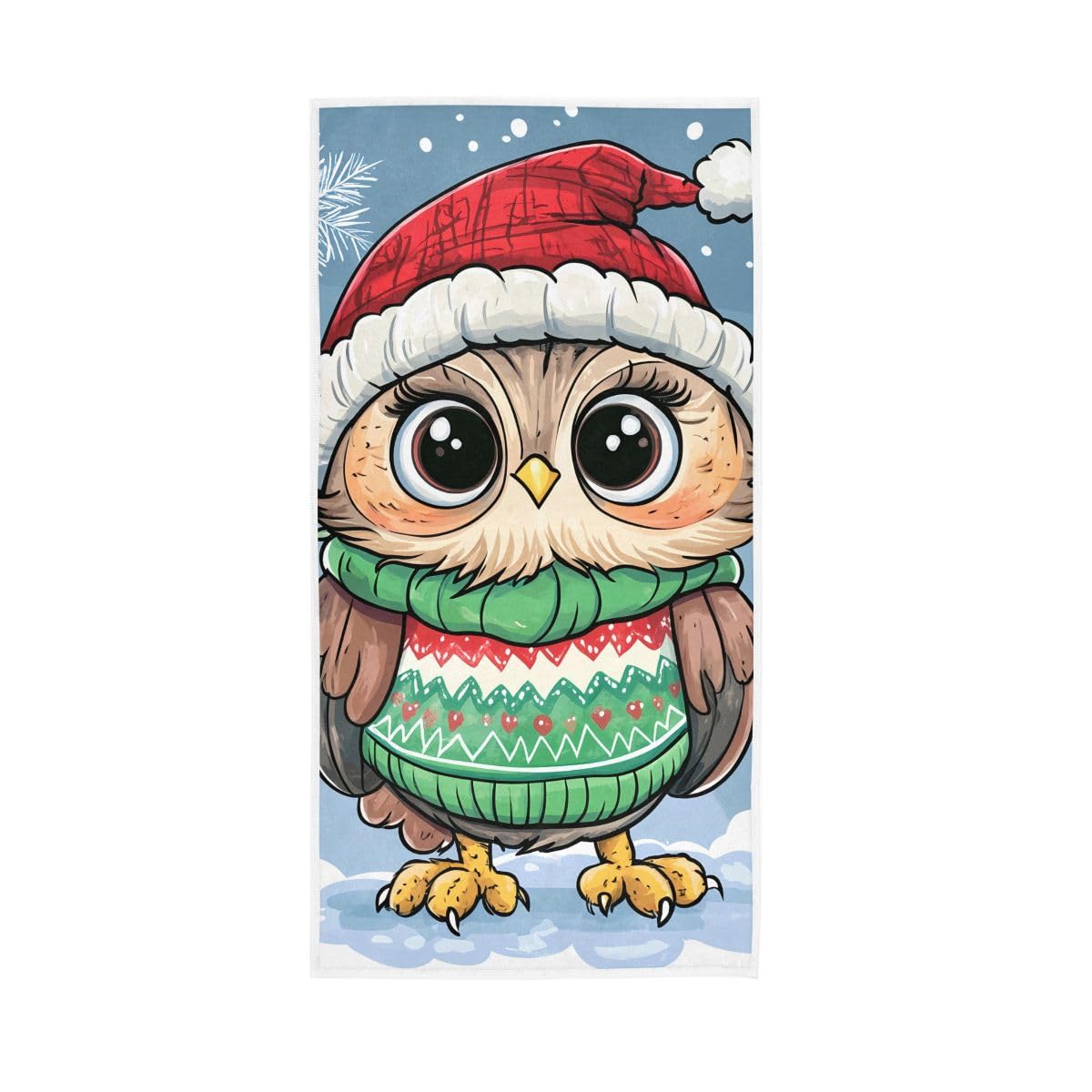 HUYGD Cartoon Owl in Christmas Sweater Hand Towel, Multipurpose Cotton Hand Towels for Hand, Face, Hair, Bath 15 x 30 Inches