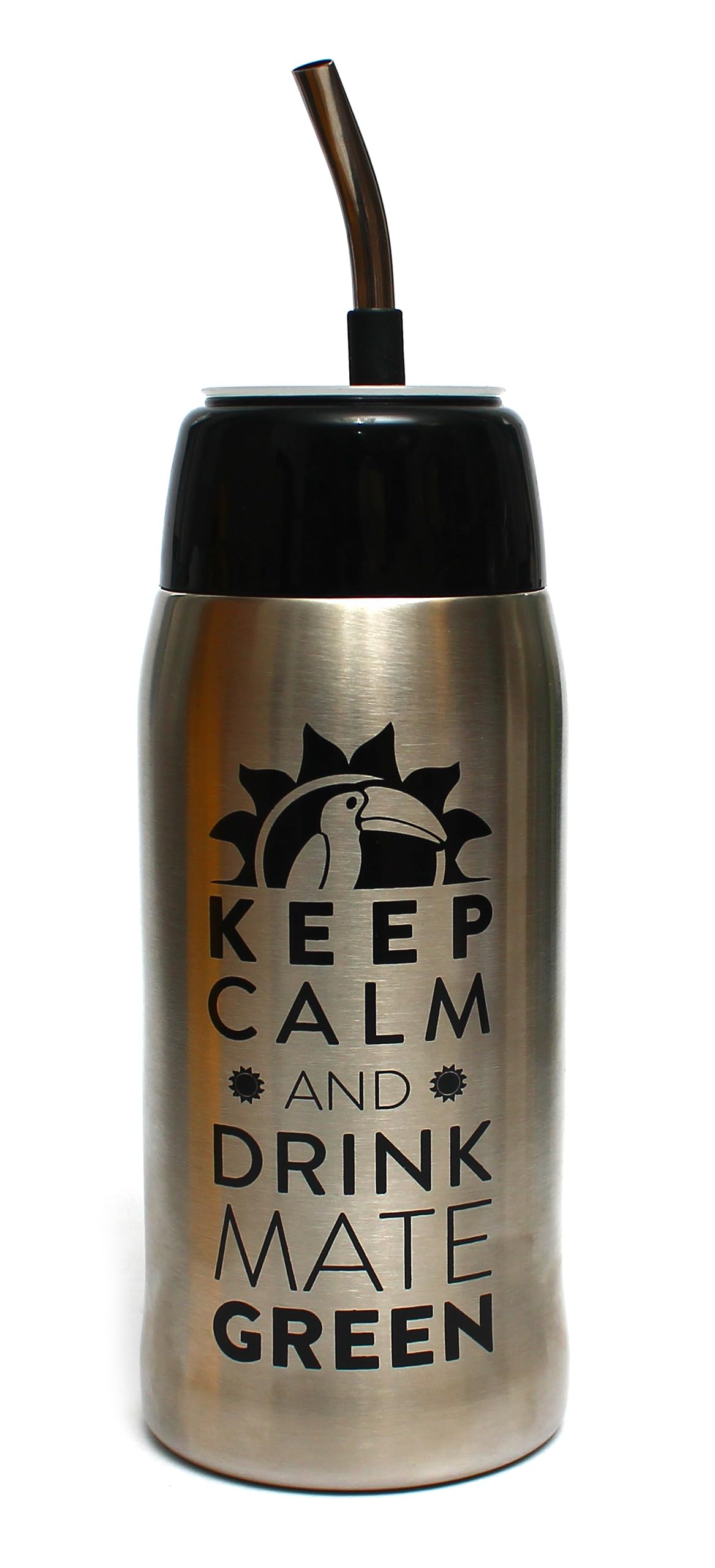 Yerba Mate-Tee Set Komplettes Accessories | Thermoskanne 1L Schwarz und Yerbomos 680ml, Edelstahl Mate Tee becher Termolid Tasse 350ml | Stahl Trinkhalm Bombilla 19cm