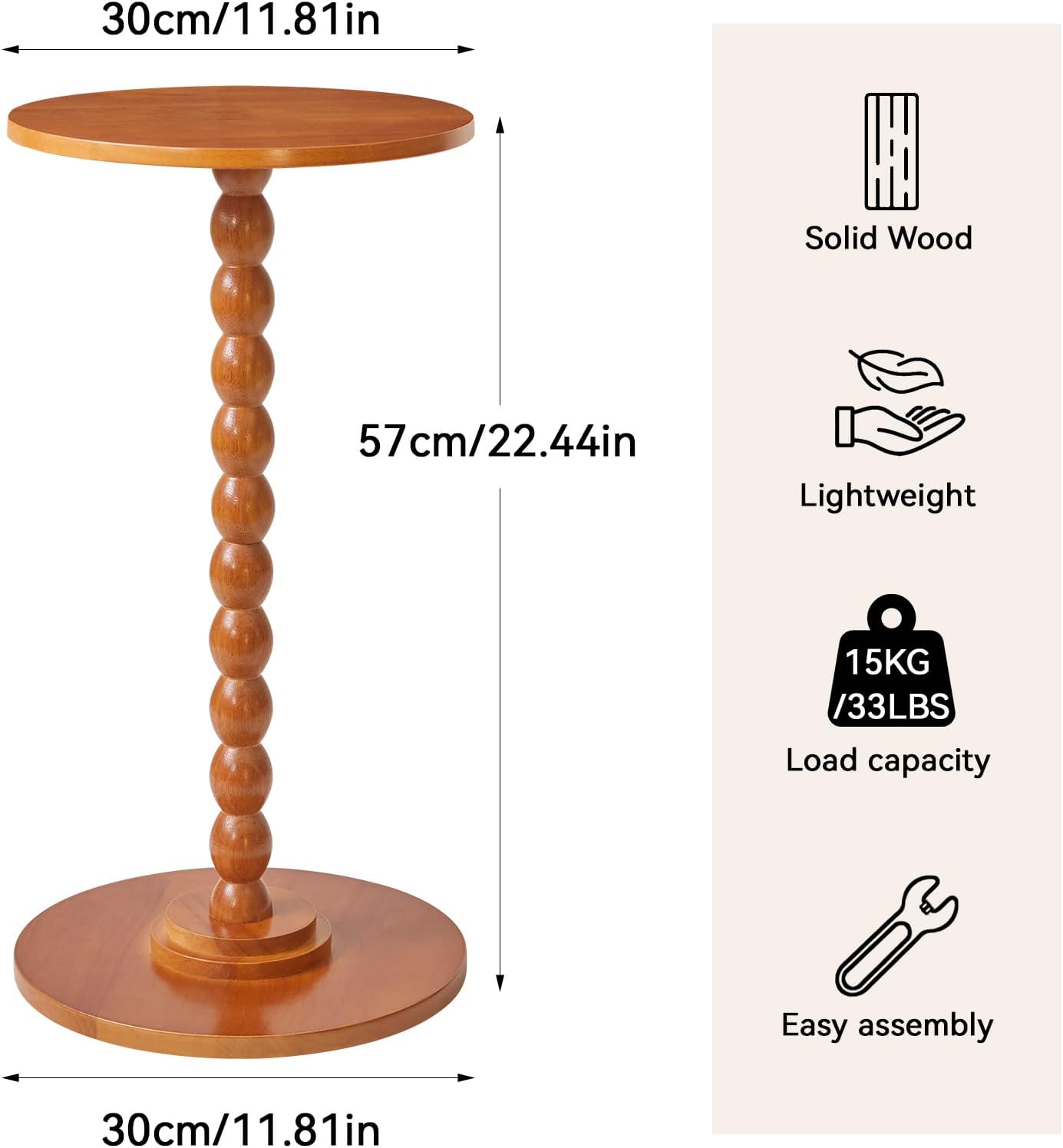 Aibiju Round Wood Side Table, Small Decorative Table, Nightstand, Modern Side Table for Living Room Bedroom Small Space Cherry Wood Color YD-RST001C