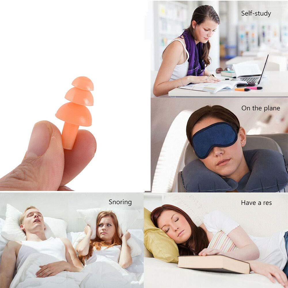 Powertool Lot de 5 paires de bouchons d'oreille en silicone anti-bruit, confortables et réutilisables pour dormir, ronflement, natation, travail, avion, voyage, noir