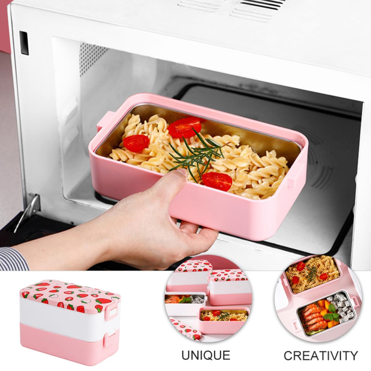 Bento Box Portatile 2 Livelli in Pp, Contenitore Pranzo Microonde | Back To School Party, Scuola e Ufficio, Overflow Resistance e Isolamento Termico