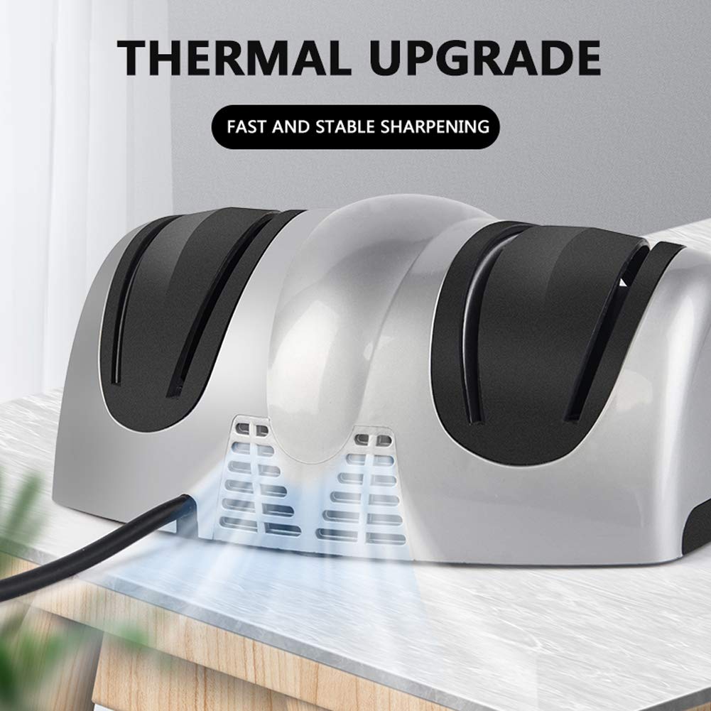 Affilacoltelli Elettrico, Interruttore One-Touch per Affilatura Affilata, con Design del Dissipatore di Calore A Ventosa, Ventosa nella Parte Inferiore per Un'Aspirazione Stabile E Sicura Black
