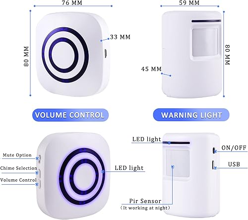 Miniatura 2 de Shaogax Sistema de alarma con sensor de movimiento, alarma inalámbrica de seguridad para el hogar para interiores, detector de movimiento con 2