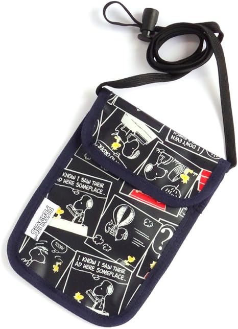 スヌーピー かわいい パスポートケース ネックホルダー ストーリー柄 ネイビー