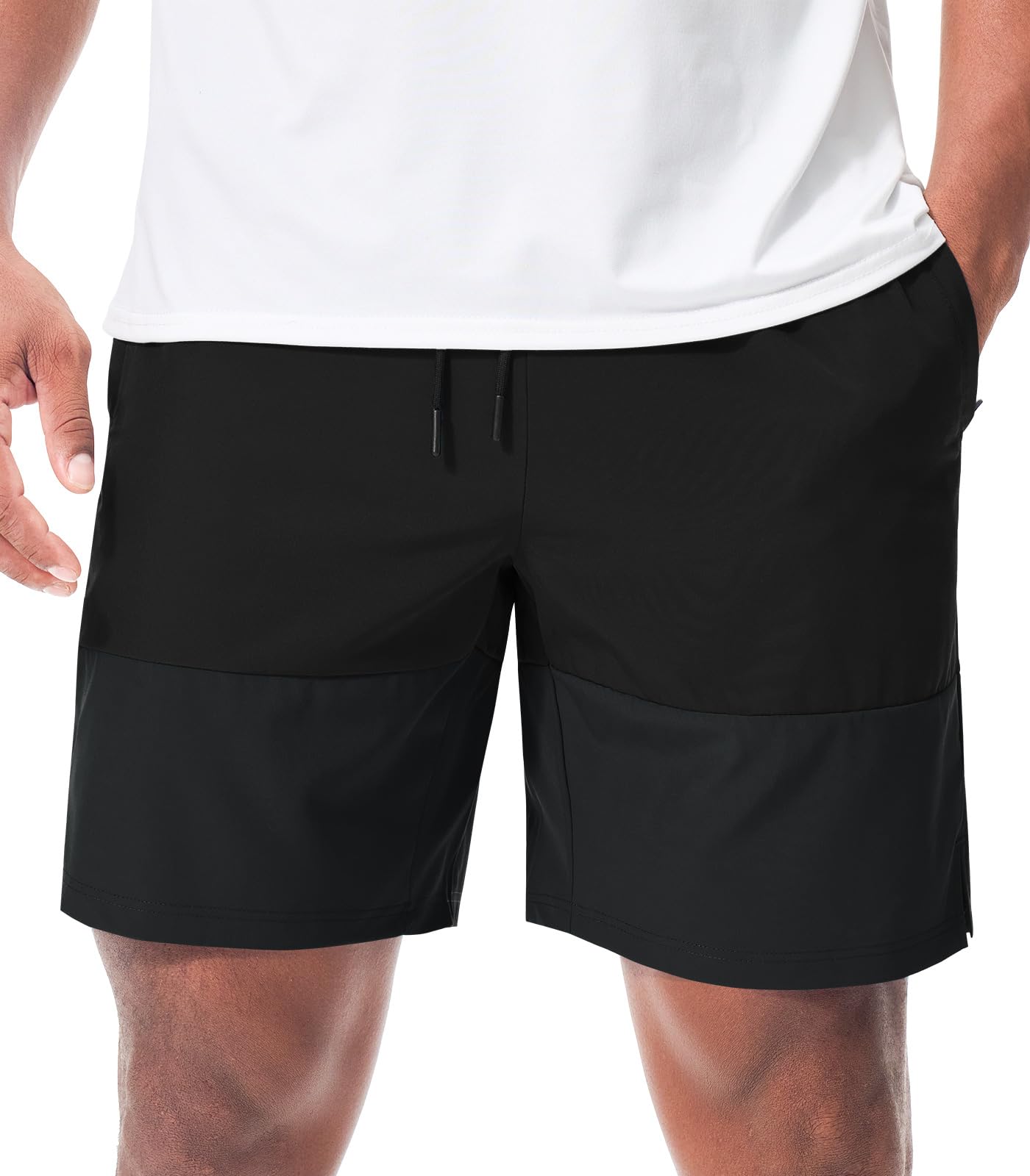 Suwangi Mens Casual Workout 7 Shorts Two-Tone Quick-Dry Drawstring Summer Shorts with 3 Zipper Pockets