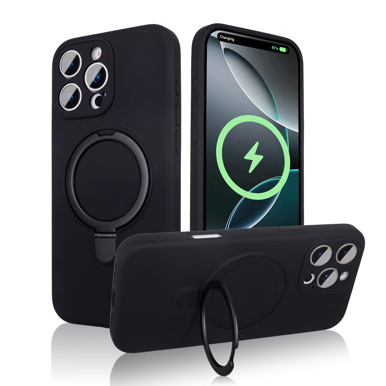 Designed for iPhone 16 Pro Max Case with Magnetic Stand, Liquid Silicone Protective [Compatible with Mag-Safe][Soft Anti-Scratch Microfiber Lining]