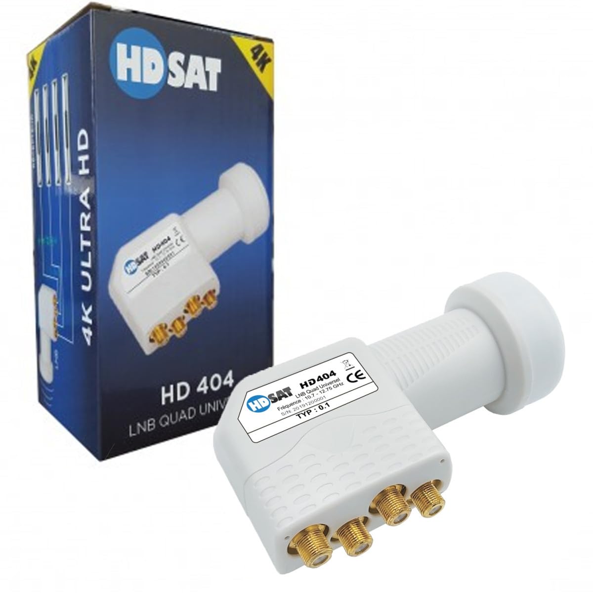 HDSAT HD404 LNB Quad Full HD 4K Parabolic Head 4 Outputs 0.1dB Compatible Astra EUTELSAT