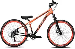 Bicicleta Aro 26 KOG 1x7 Freeride – Bike para Grau, Freeride Urbano, Suspensão 80mm, Freios a Disco, 7 Velocidades, Preto Laranja