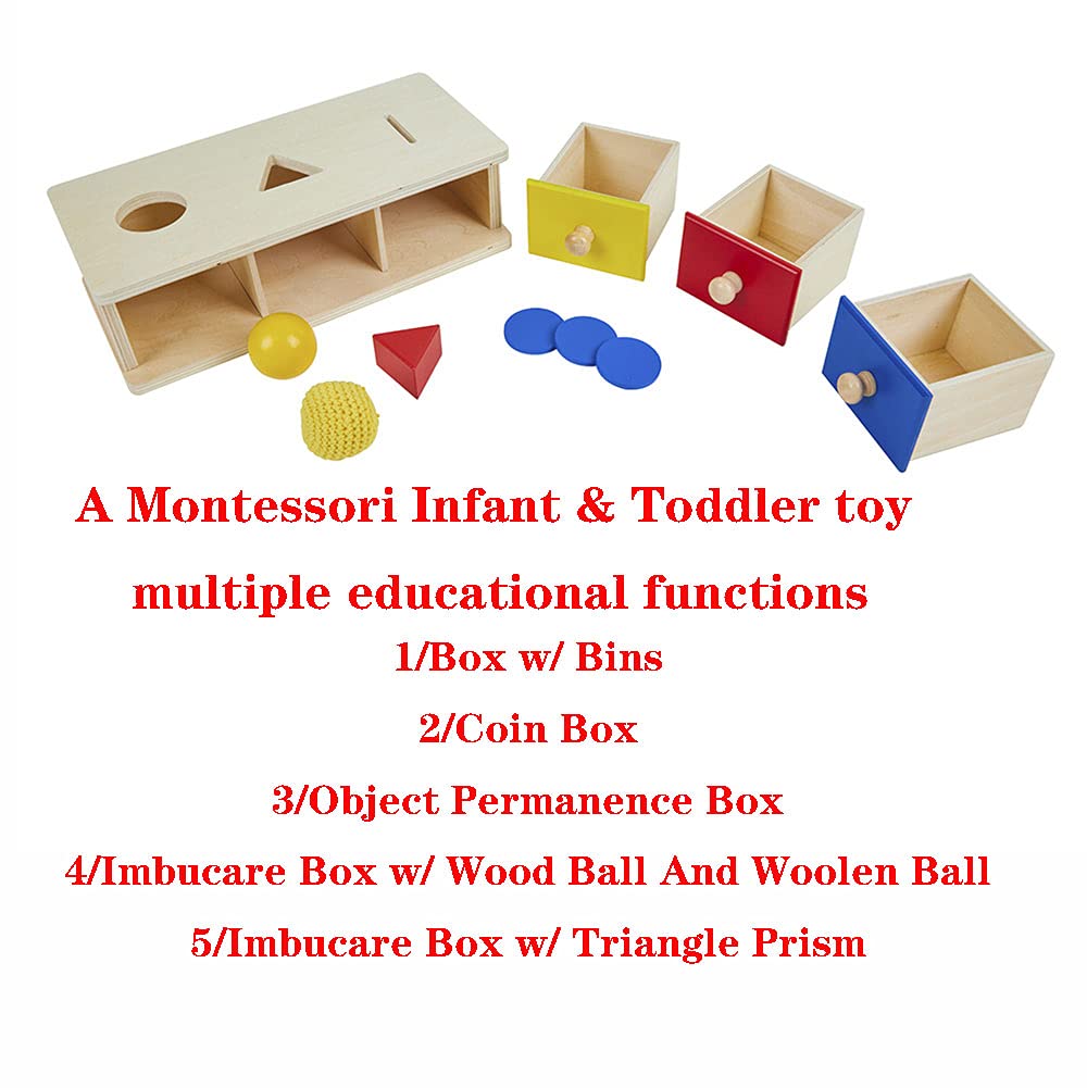 Kghios Montessori Aufbewahrungsbox für Münzen mit Schublade, 4 in 1, Montessori, Kinderspielzeug für Kleinkinder, Materialien für Babys von 6 bis 12 Monaten, Spielzeug für Kinder