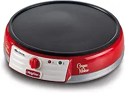 Ariete 202, Maquina de Crepe Retrô Vermelha - Party Time, Base antiaderente com controle de temperatura, 1000W - 220V