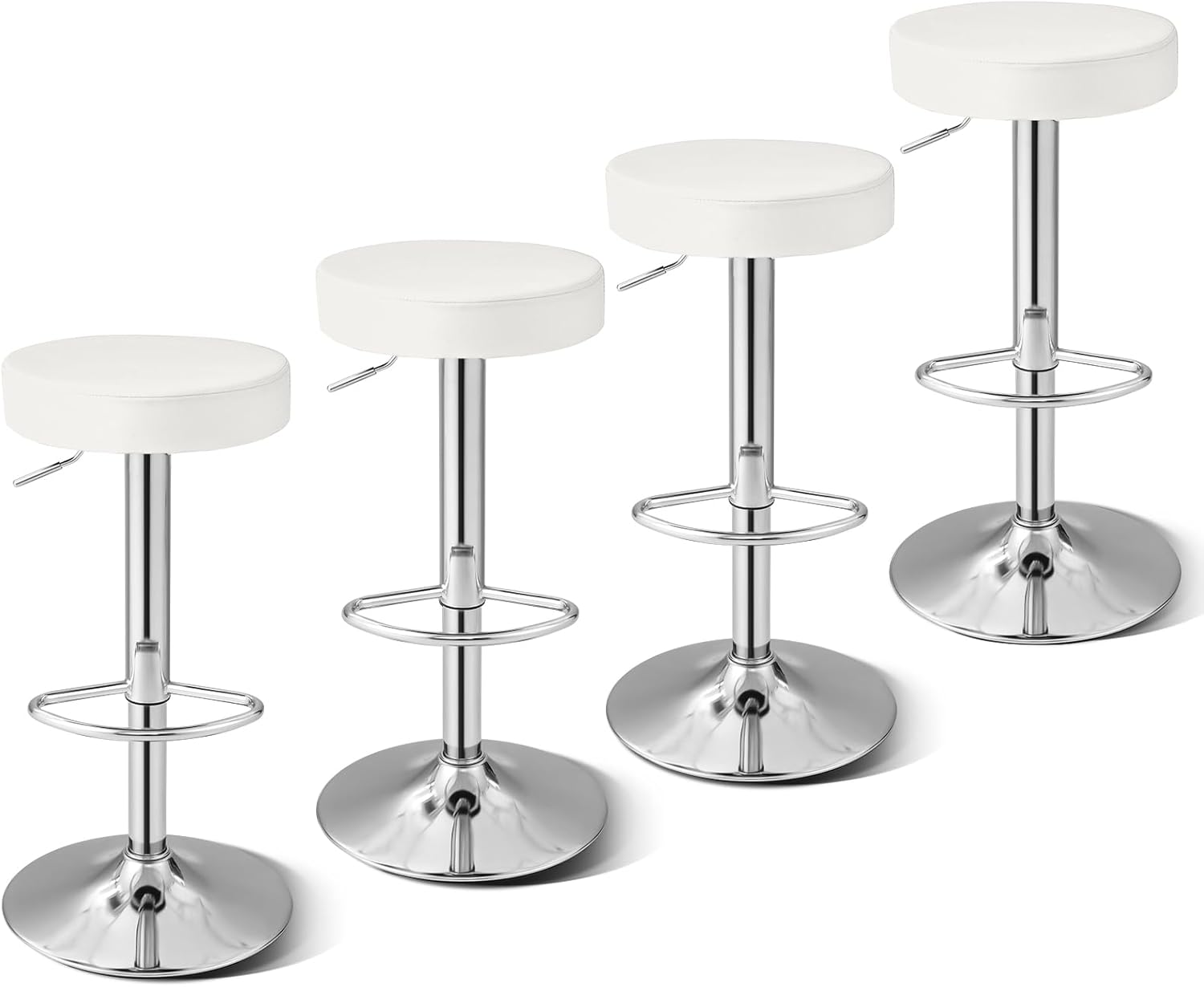 WATERJOY Adjustable Round Bar stools Set of 4, PU Seat Swivel Bar Stool with footrest