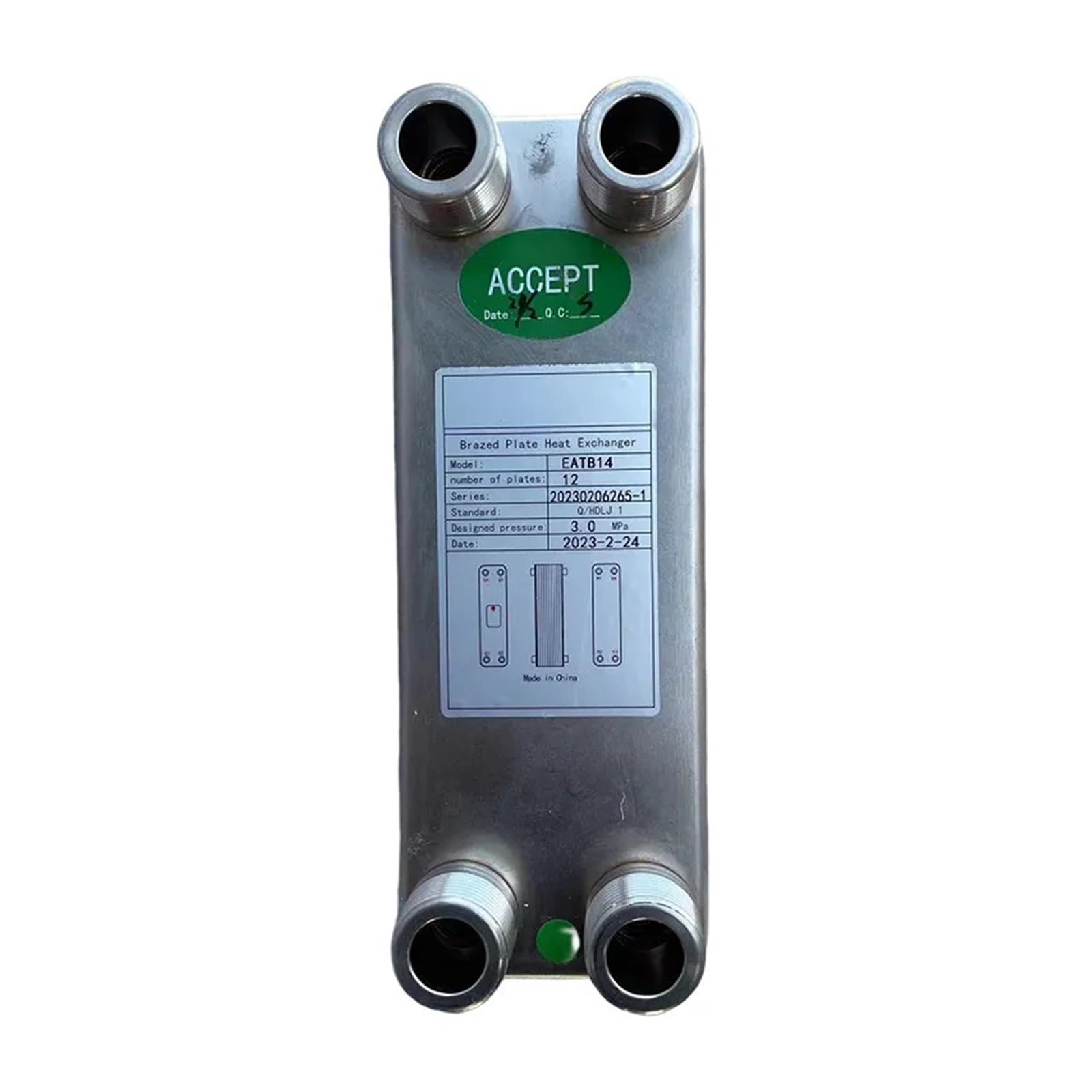 Heat Exchanger, 4.5Mpa Brazed Plate Heat Exchanr for Oil Cooling and Water Heating, 3/4“NPT