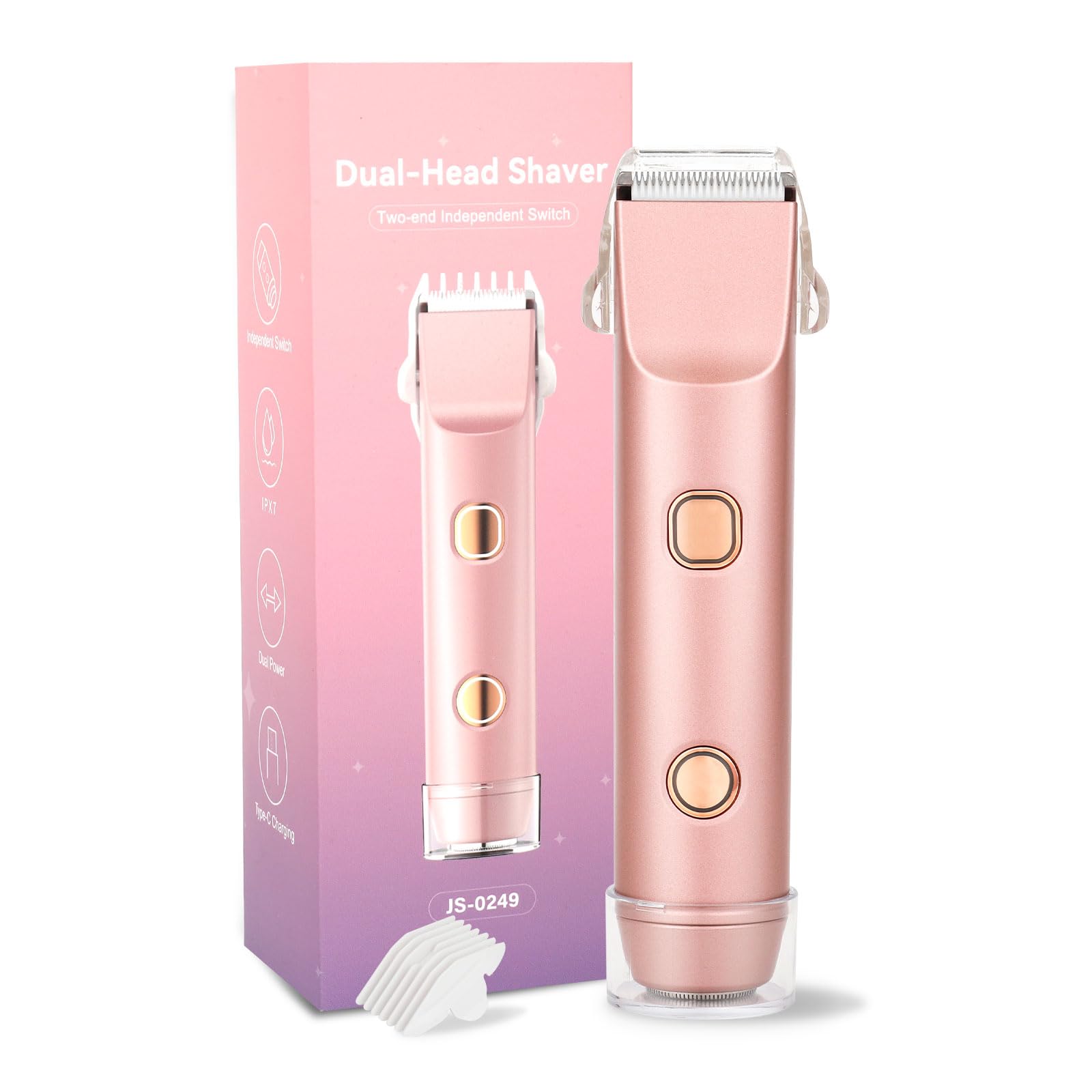 Bikini Trimmer for Women - Painless Electric Shaver, Travel Cordless Shaving Kit, 2-in-1 Shaver, IPX7 Waterproof, Easy to Clean, Compact and Portable, USB Rechargeable, PINK