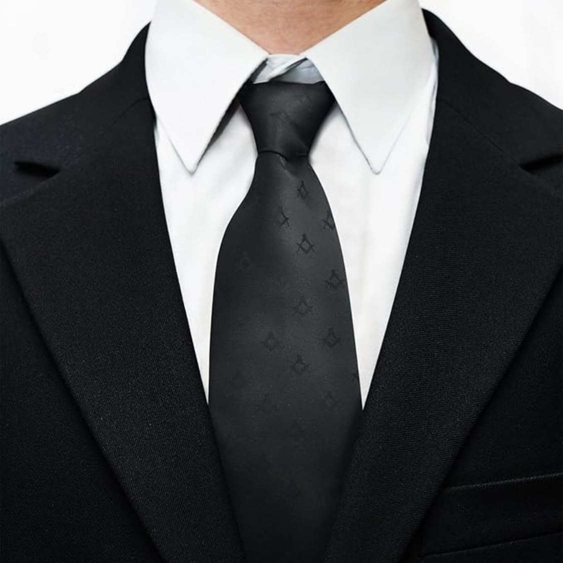 THE MASONIC COLLECTION Cravate noire homme carré et compas - Soie ou polyester - Fait main - Meilleur nœud et suspension - Cadeaux franc-maçons pour hommes