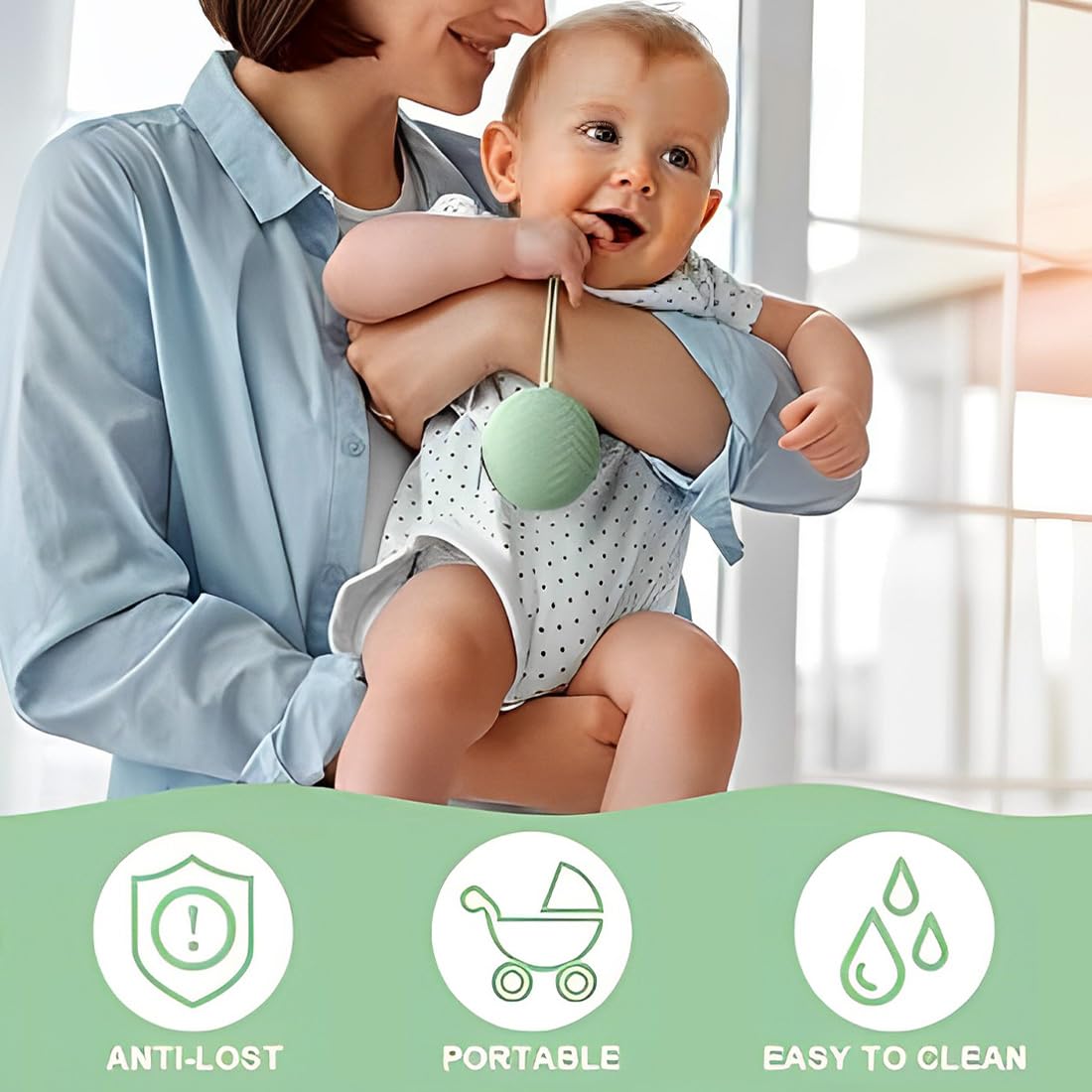 Boîte à tétine en silicone bébé pour 2 sucettes, duo avec anse flexible, vert