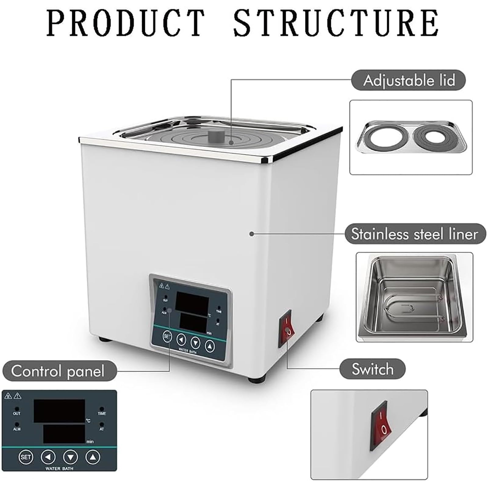 baño María De Laboratorio De 300 W, Calentador De Tanque De Agua De Temperatura Constante De 3 L con Pantalla Digital, Temperatura Máxima 100 ℃/Rango De Tiempo: 0-8 H, para Enseñanza