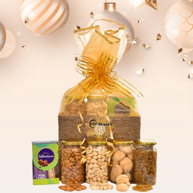 Image of NUTRI MIRACLE Dry Fruits Gift Hamper for Engagement Function | Celebration Gift Pack for Wedding, Parents & Grandparents