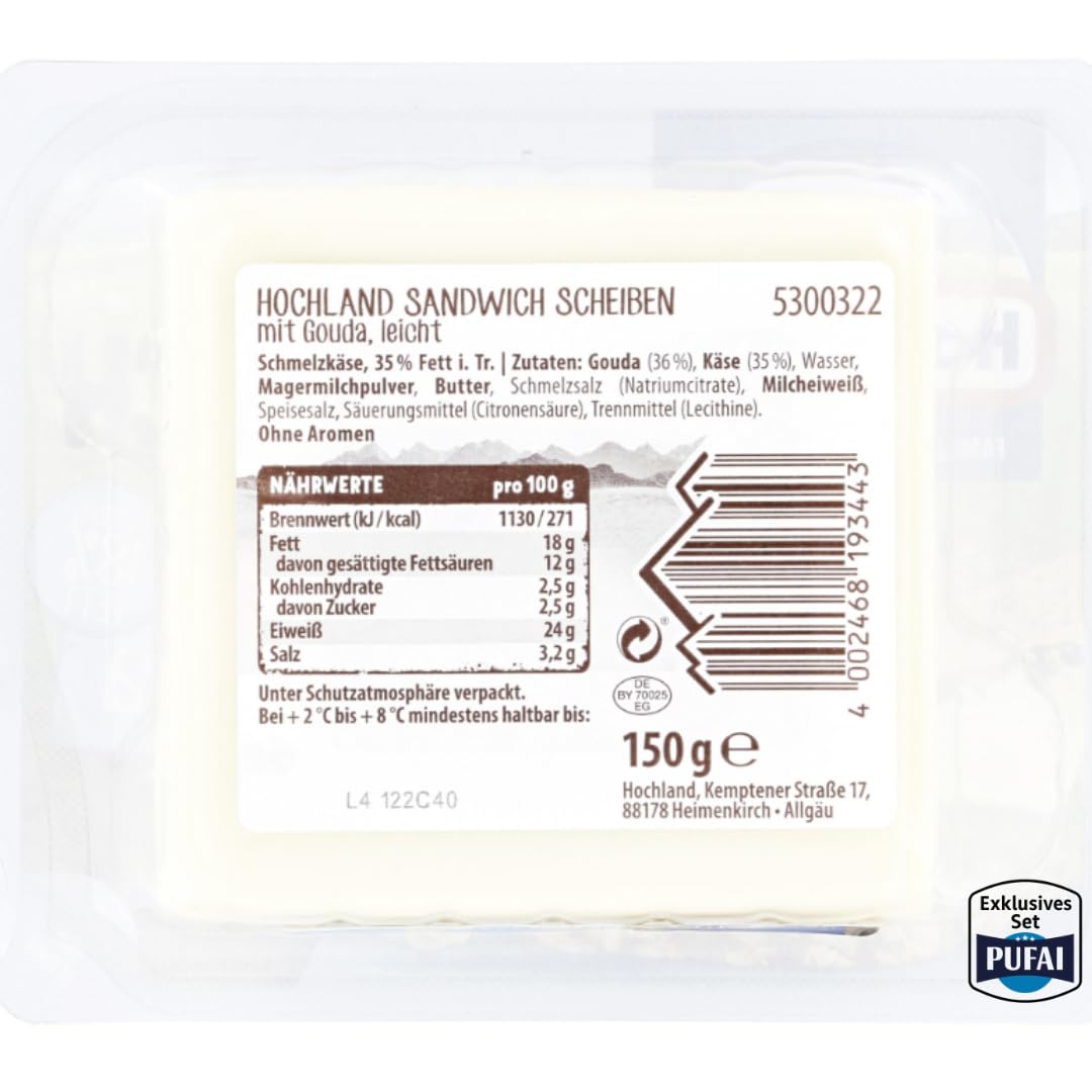 Käsescheiben mit Gouda Leicht – 150 g, 4er Pack | Mild & fettarm | Ideal für Sandwiches, Toast & Snacks