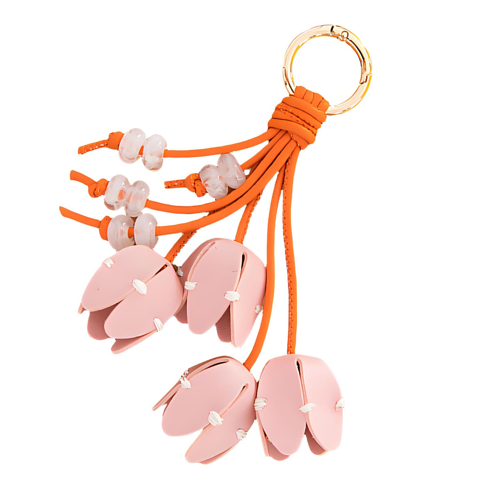 Baodss Elegant Tulips Shaped Leather Keychain With Beaded Accent For Bags And Keys Stylish Accessory
