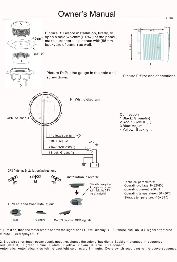 ELING 2'' 30MPH GPS Speedometer Odometer Gauge with Tripmeter 7 Colors Backlight 12V 24V for Marine Ships ATV
