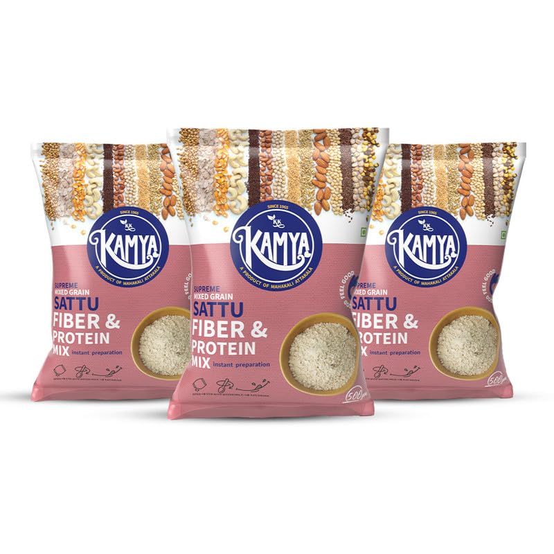 Image of KK Kamya Supreme Mixed Grain Sattu | Natural Powder with High Protein and Fiber | 100% Natural Nutrition | Cereals & Nuts Sattu Drink (Pack of 6x500g.=3Kg.)
