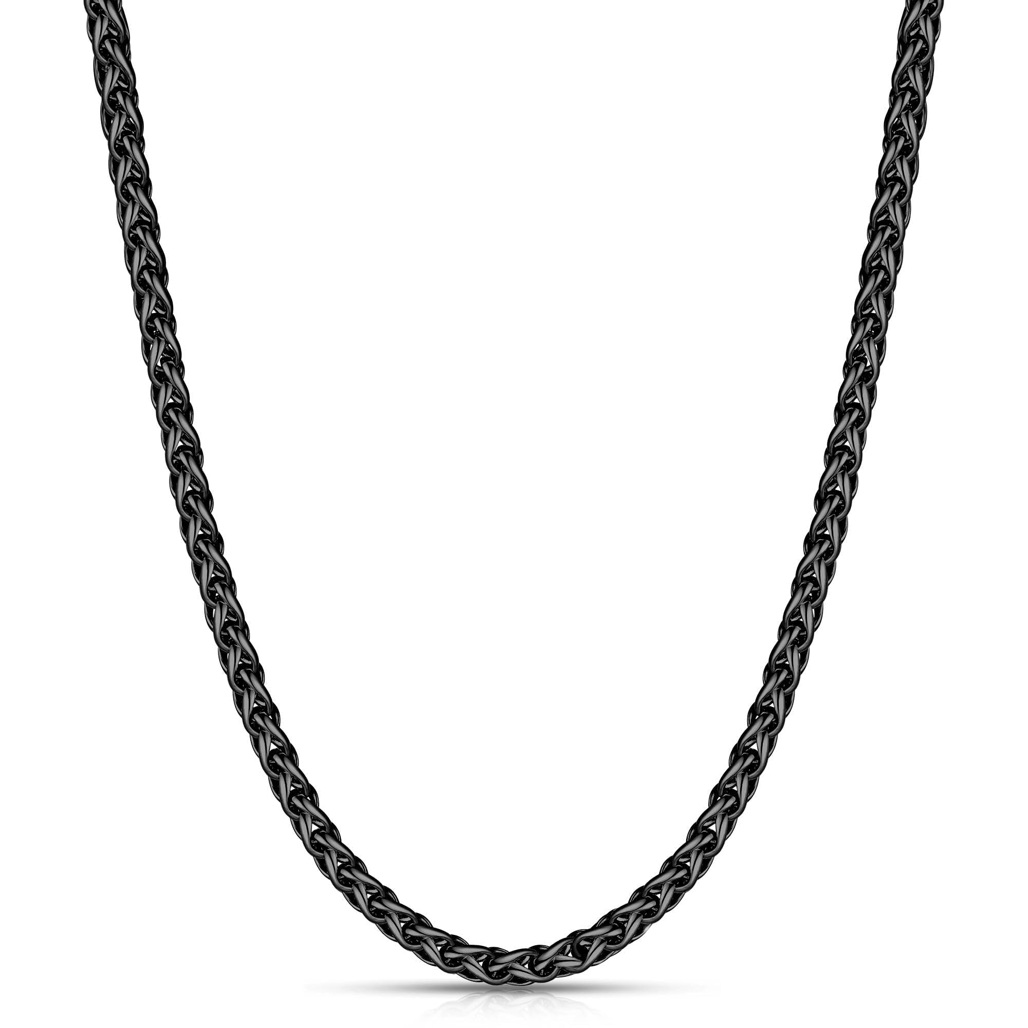 Fiusem Black Wheat Chains for Men and Women, 2/2.5/3/4/5mm Stainless Steel Necklace Chain, Mens Necklace 16-28 Inch