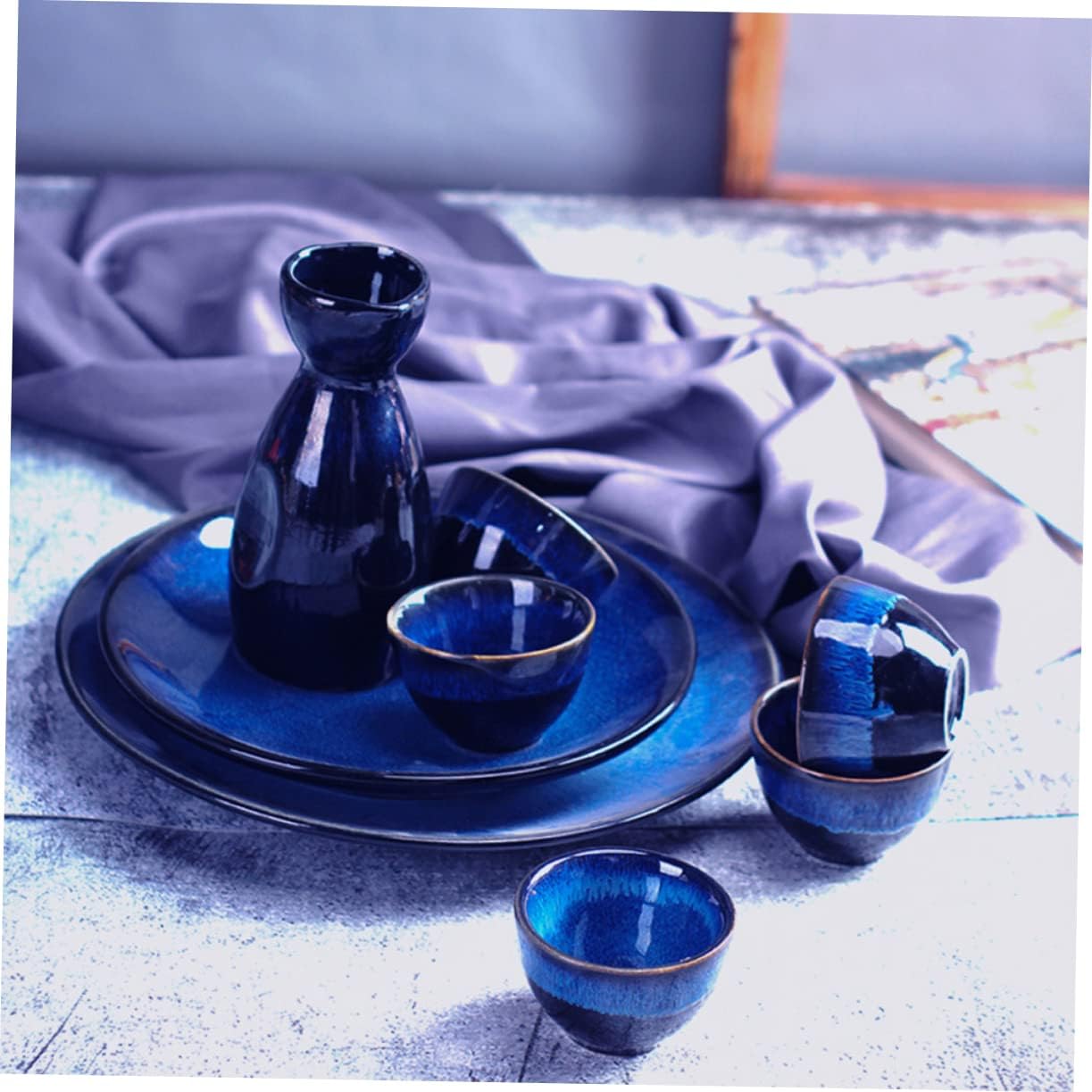 Traditional Sake Cup,Ceramic Wine Glasses,3pcs Drinking Glass Set Japanese Ceramic Mug Blue Cup Blue Ceramic Cup Japanese Style Tea Cup Ceramic Tea Cup Coffee Cup Sake Wine Set (Bl