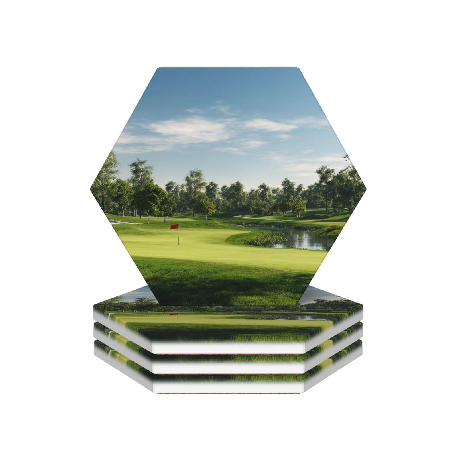Drink Coasters Set of 4 Ceramic Coaster Golf Course Coasters for Drinks Cups Mugs Mat Pads Absorbent Non-Slip Decorative Cup Coaster for Coffee Table Kitchen Bar Home Decor