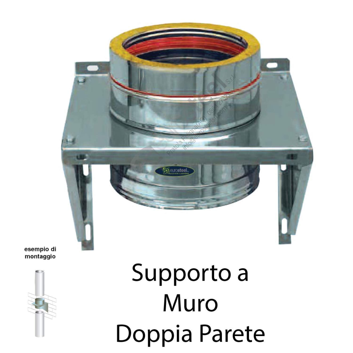 Supporto a parete in acciaio inox per canna fumaria doppia parete (DN 150-200)
