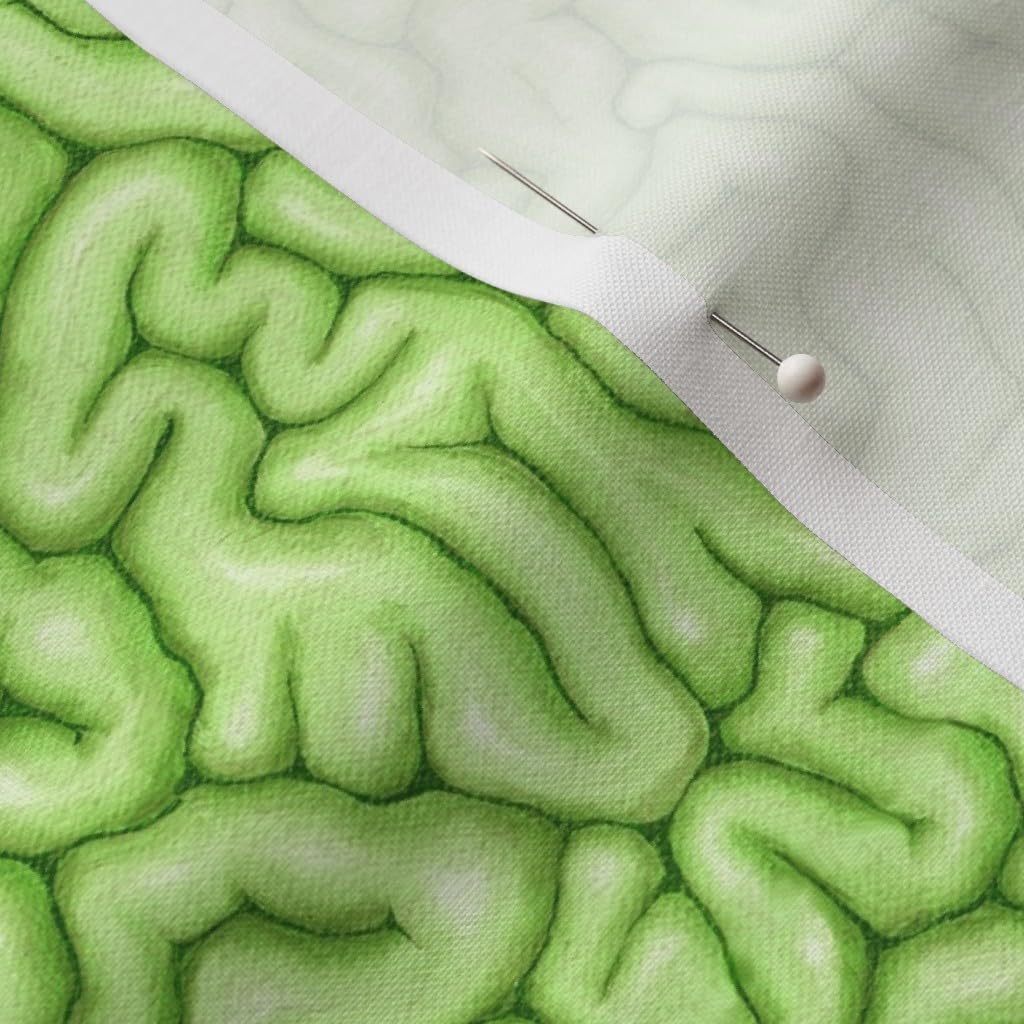 Spoonflower Fabric - Green Brains Zombie Anatomy Gross Guts Halloween Spooky Printed on Petal Signature Cotton Fabric by The Yard - Sewing Quilting Apparel Crafts Decor