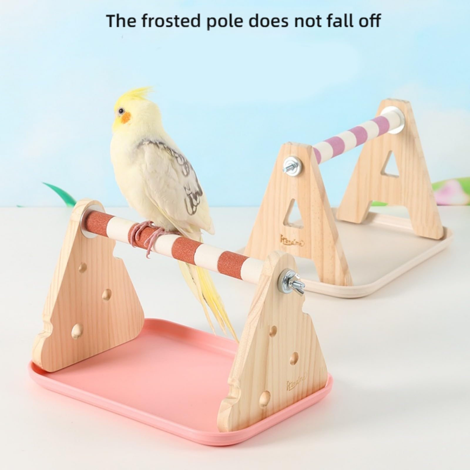 Soporte de madera natural para loros con base antideslizante para entretenimiento de pájaros, fácil movilidad, soporte para loros de madera natural